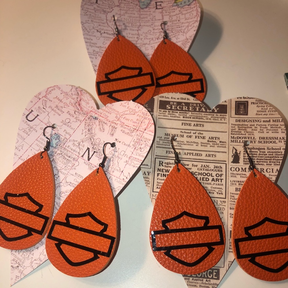 Leather Harley Davison earrings.
